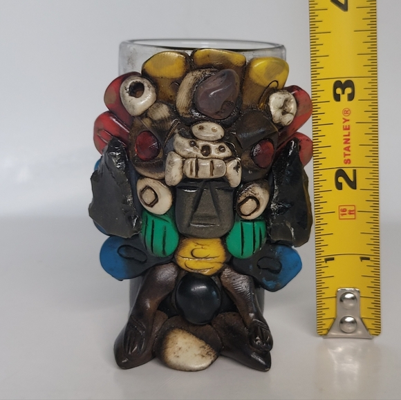 Mayan Aztec Warrior With Jaguar Headdress Handmade Clay Shot Glass - Picture 7 of 8